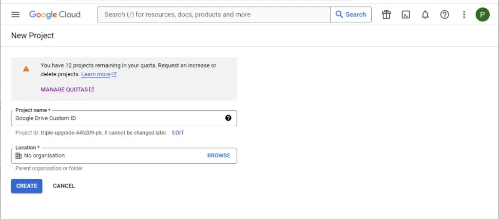 Name the Google Cloud project