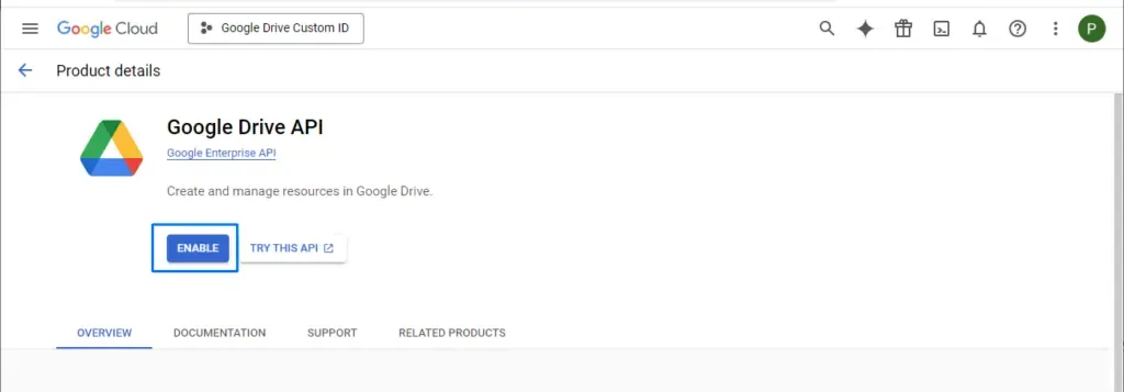 Open the Google Drive API page
