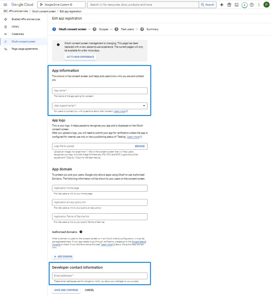 Enter OAuth app information