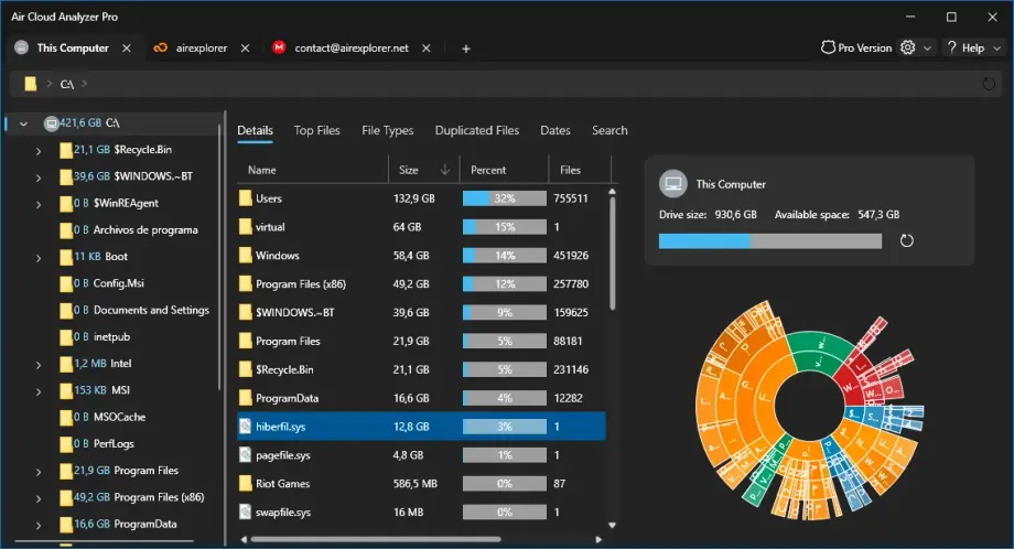 Air Cloud Analyzer desktop storage analysis screenshot